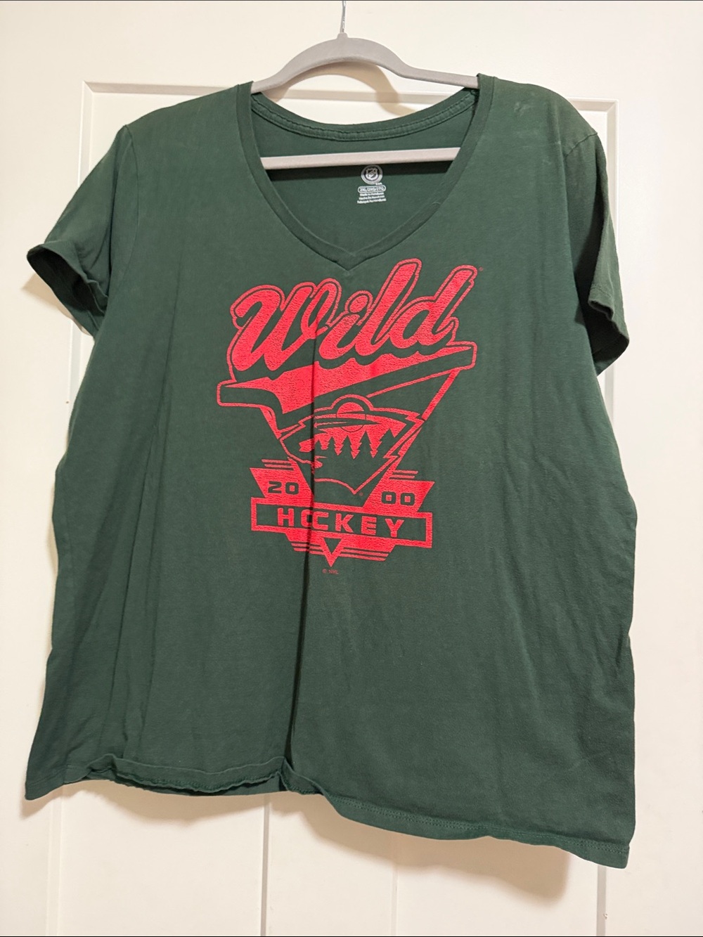 NHL Wild Green Short Sleeve V-Neck Tee with Red Logo